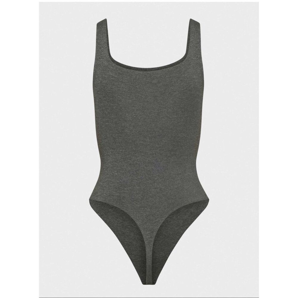 Aritzia Original Contour Pursue Square neck Bodysuit Heather Charcoal S NEW - Picture 8 of 12